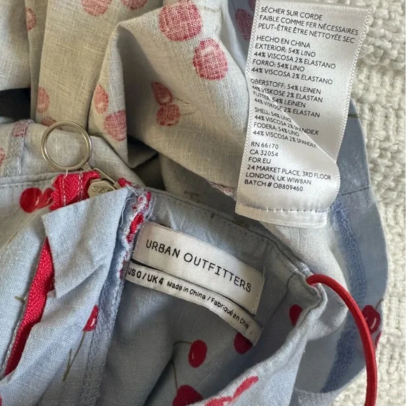Urban Outfitters Linen Cherry Print Mini Dress. Size 0 - Picture 7 of 7
